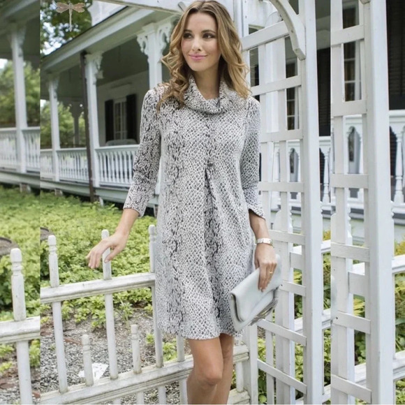Tyler Boe Kim Knit Cowl Neck Abstract Snake Print Tunic Dress - Picture 11 of 11